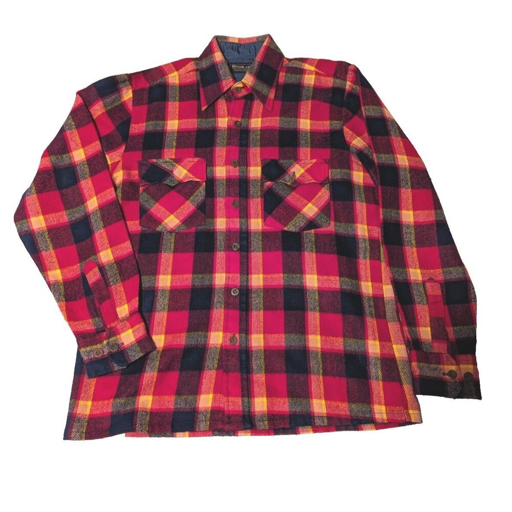 Vintage Woodland Flannel Shirt Mens Sz M/L Flannel Plaid 100% Virgin Acrylic